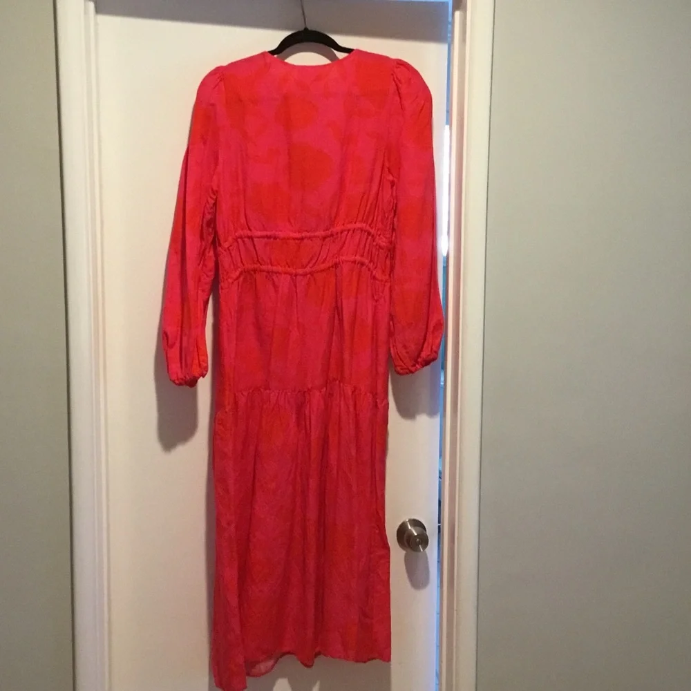kate spade red-pink tiered V-neck maxi dress